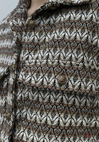 Geometric pattern with collar Cotton Jacket with buttons with pockets - ph 3
