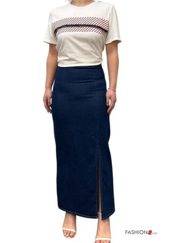 denim high waist Cotton Skirt with split - ph 4