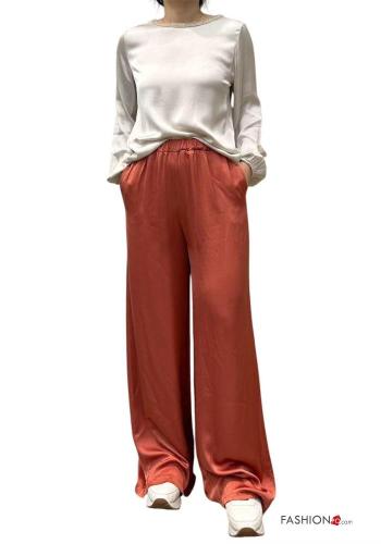 Pantalone raso wide leg con elastico con tasche senza fodera - ph 4