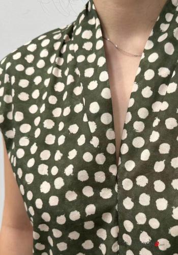 Blusa in Cotone maniche corte Fantasia pois scollo a V - ph 2