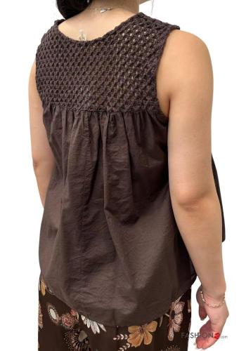 Top in Cotone uncinetto senza maniche girocollo Fantasia ricamata - ph 3
