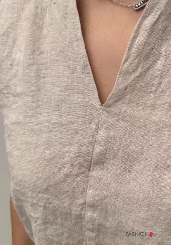 kurze ärmel Bluse aus Leinen mit V-Ausschnitt - ph 2