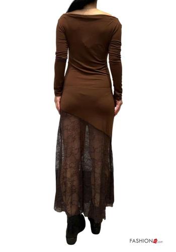 lace trim long sleeve Dress boat neckline - ph 3
