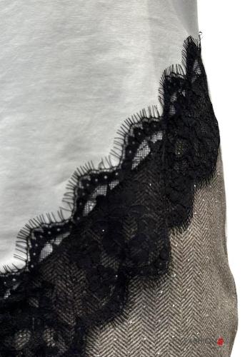 asymmetrical crew neck lace trim Cotton Long sleeved top - ph 3