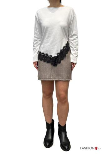 asymmetrical crew neck lace trim Cotton Long sleeved top - ph 4