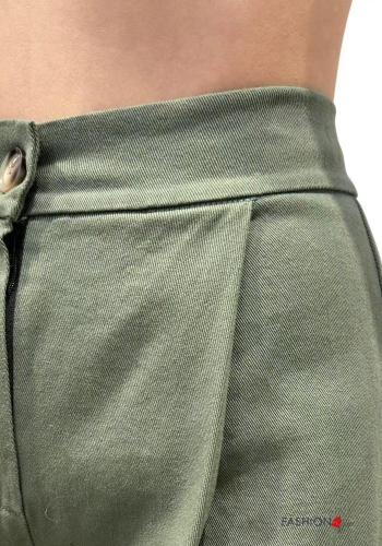 high waist wide leg Cotton Trousers with buttons with elastic with pockets - ph 2