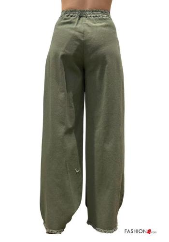 high waist wide leg Cotton Trousers with buttons with elastic with pockets - ph 3