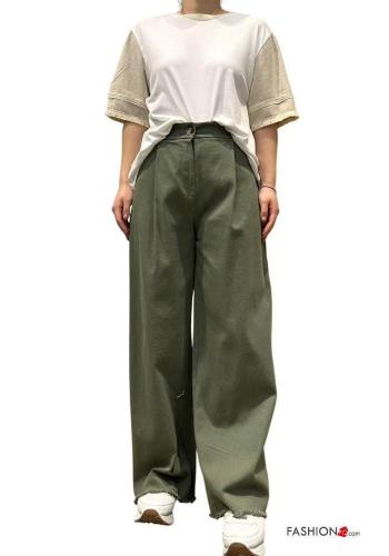 high waist wide leg Cotton Trousers with buttons with elastic with pockets - ph 4