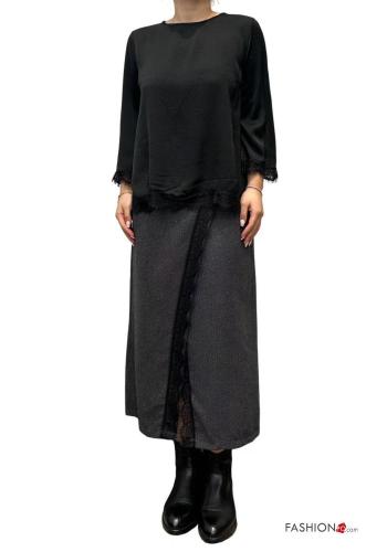 lace trim crew neck satin Blouse 3/4 sleeve - ph 2