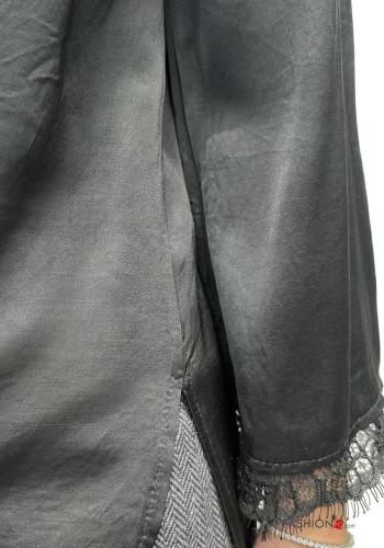 lace trim crew neck satin Blouse 3/4 sleeve - ph 4