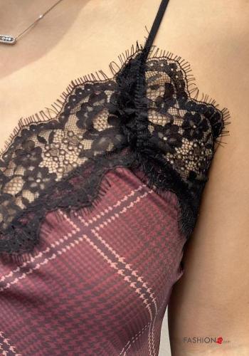 Graphic Print asymmetrical backless lace trim Top - ph 2