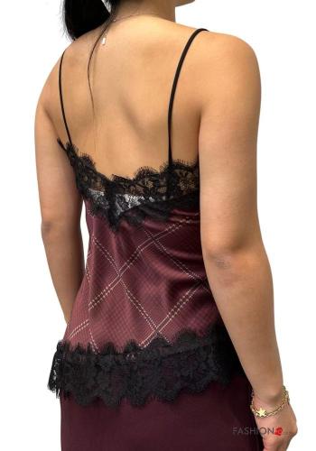 Graphic Print asymmetrical backless lace trim Top - ph 3
