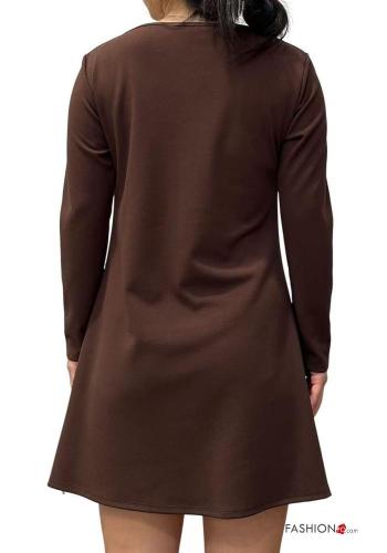 long sleeve crew neck lace trim Dress - ph 3