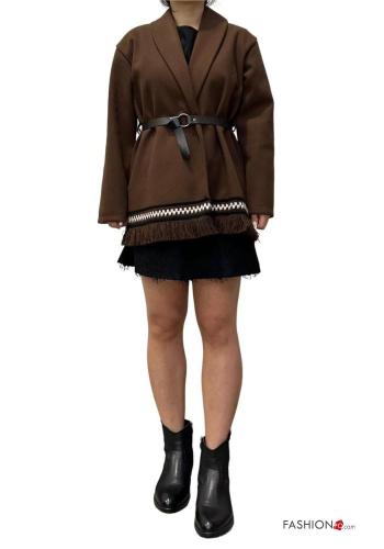 long sleeve Coat with belt with fringe - ph 4