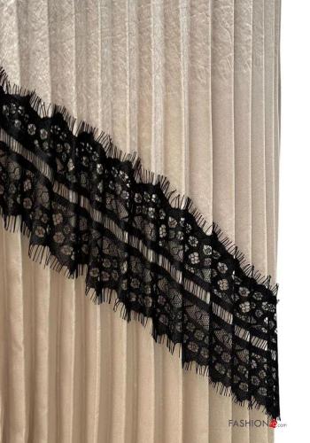 satin crew neck long sleeve lace trim pleated Cotton Dress - ph 2