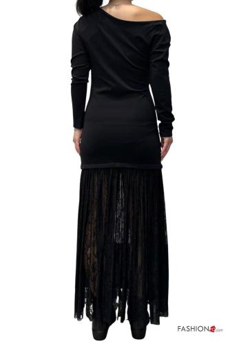 lace trim long sleeve Dress boat neckline - ph 3
