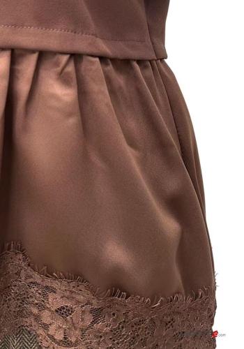 satin crew neck asymmetrical lace trim Long sleeved top - ph 3