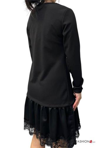 lace trim long sleeve satin Dress with v-neck - ph 3