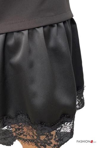 lace trim long sleeve satin Dress with v-neck - ph 4