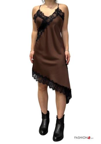 satin lace trim backless asymmetrical sleeveless Dress with split - ph 2