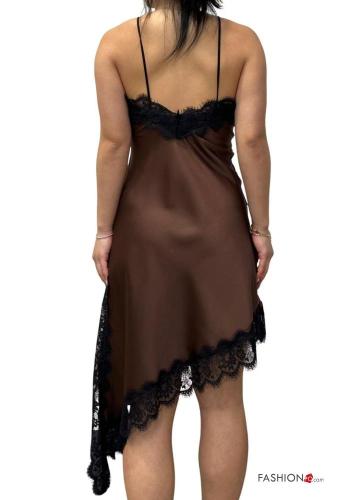 satin lace trim backless asymmetrical sleeveless Dress with split - ph 3