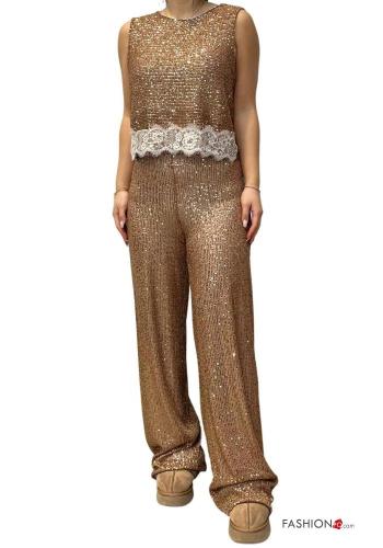 sleeveless crew neck lace trim Top with sequins - ph 2