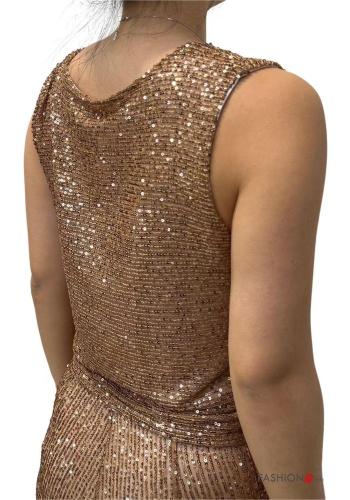 sleeveless crew neck lace trim Top with sequins - ph 4