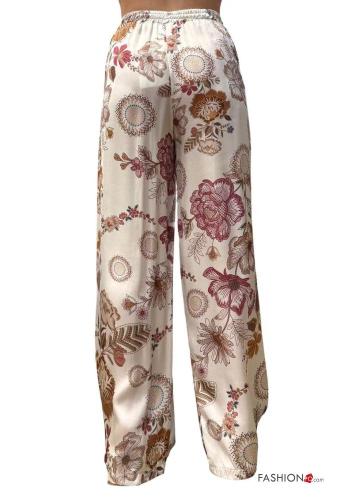 Pantalone wide leg Fantasia floreale con tasche con elastico - ph 2