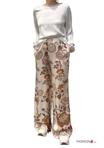 Pantalone wide leg Fantasia floreale con tasche con elastico - ph 4