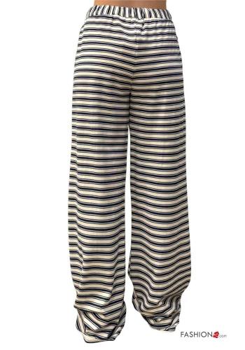 Calças em Algodão wide leg às riscas com elástico - ph 4