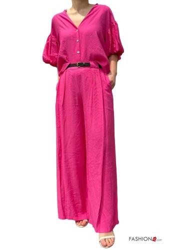 Calças wide leg com cinto com bolsos com elástico - ph 2