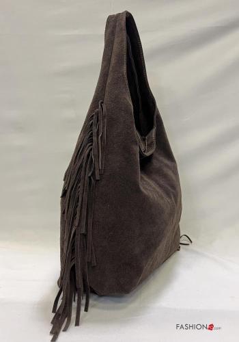 Sac porté épaule en Cuir Véritable Suède avec fermeture éclair à franges - ph 2