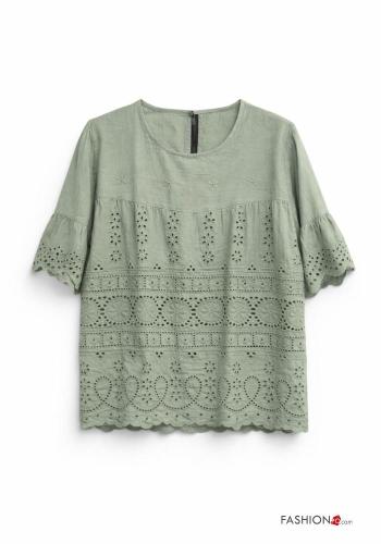 Blusa in Cotone con balze in pizzo sangallo - ph 2