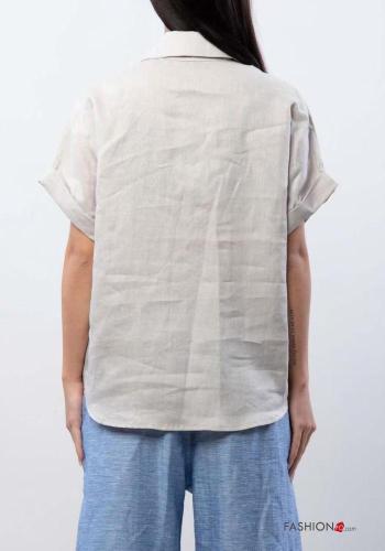 Camisa em Linho manga curta com gola com botões com bolsos - ph 3