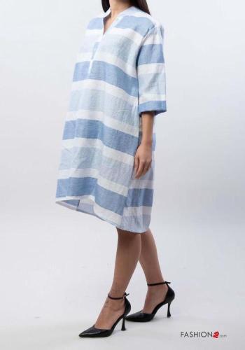 Robe en Lin Imprimé à rayures manches à trois-quarts - ph 2
