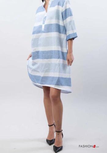 Robe en Lin Imprimé à rayures manches à trois-quarts - ph 3