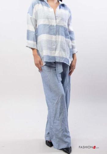 Coordinato in Lino maniche lunghe con colletto Fantasia righe con bottoni con elastico - ph 3