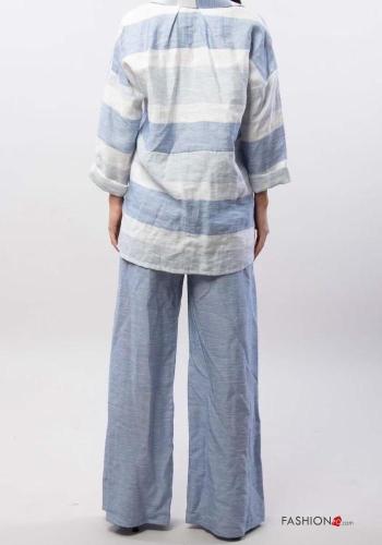 Coordinato in Lino maniche lunghe con colletto Fantasia righe con bottoni con elastico - ph 4