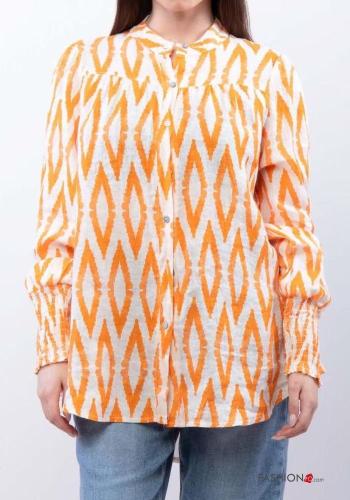 Camicia in Lino maniche lunghe Fantasia geometrica con bottoni - ph 2