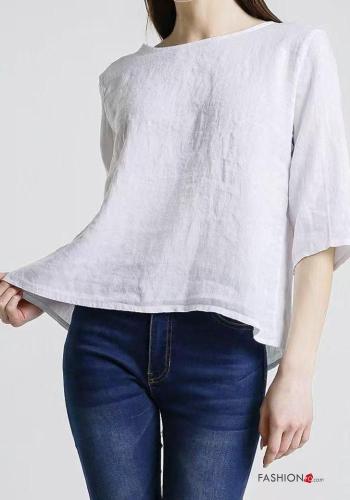 Top in Lino girocollo con bottoni - ph 2