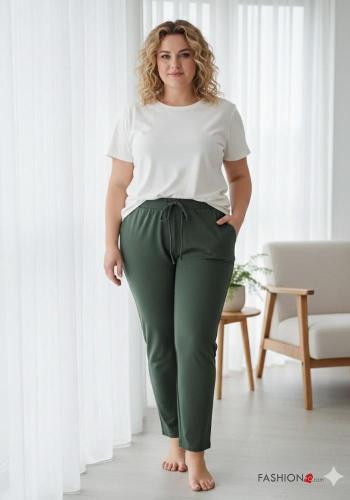 Oversize lange Hose aus Baumwolle mit Taschen mit gummizug mit knoten - ph 3