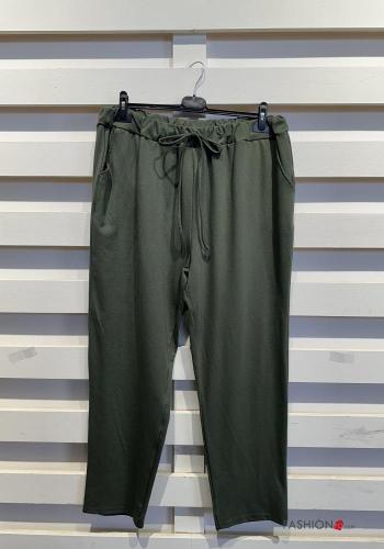 Oversize lange Hose aus Baumwolle mit Taschen mit gummizug mit knoten - ph 4