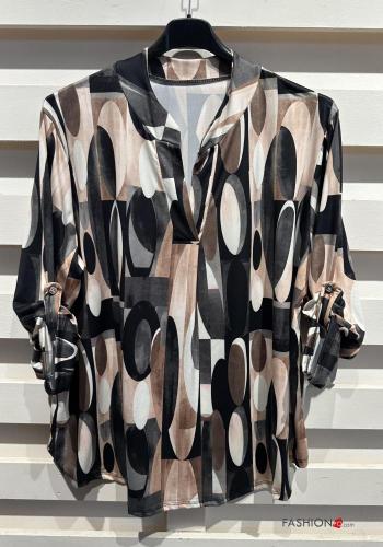 Camicia maniche lunghe Fantasia geometrica con bottoni scollo a V - ph 3