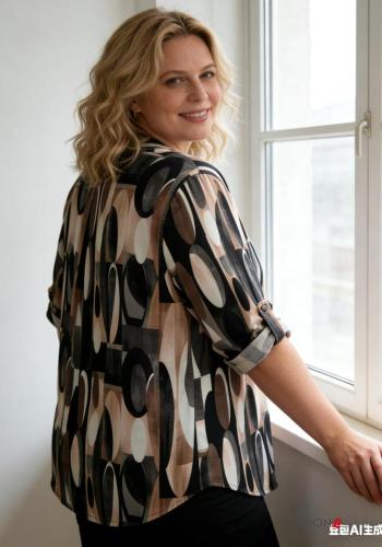 Camicia maniche lunghe Fantasia geometrica con bottoni scollo a V - ph 4