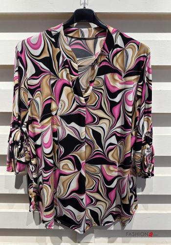 Camicia maniche lunghe Fantasia geometrica con bottoni scollo a V - ph 4