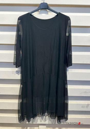 Tüll- u-boot ausschnitt Kleid mit Futter 3/4 ärmel - ph 4