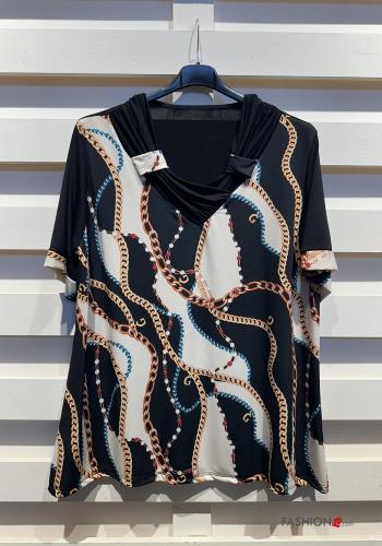 T-shirt maniche corte Fantasia artistica scollo a V - ph 3