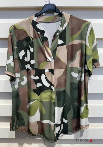 T-shirt maniche corte Fantasia artistica scollo a V - ph 2