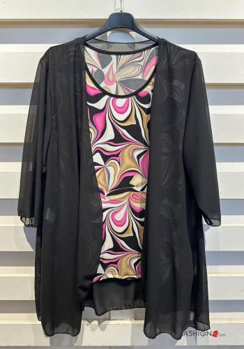T-shirt chiffon maniche corte girocollo Fantasia artistica con canotta - ph 3