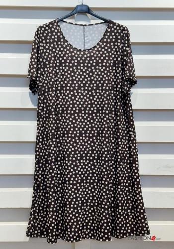 Vestido longo manga curta gola redonda Padrão bolas - ph 3